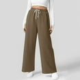 thumbnail image 1 of Women's Waffle Knit Casual Pants Relaxed Fit Elastic Waist Drawstring Daily Wear, Brown, S, 1 of 4