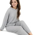 thumbnail image 1 of Women's Waffle Knit Hoodie Lounge Set with Front Pocket and Relaxed Fit Pants - Medium, Gray, 1 of 6