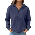 thumbnail image 1 of Women's Waffle Knit Lapel Collar Half Zip Pocket Sweatshirt, Solid Color Long Sleeve Pullover Top with Soft Comfort Fabric for Casual Daily Wear, Street Fashion and Versatile Outfits Blue M, 1 of 7