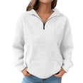 thumbnail image 1 of Women's Waffle Knit Lapel Collar Half Zip Pocket Sweatshirt, Solid Color Long Sleeve Pullover Top with Soft Comfort Fabric for Casual Daily Wear, Street Fashion and Versatile Outfits White L, 1 of 7