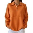 thumbnail image 1 of Women's Waffle Knit Long Sleeve Button Down Collared Polo Shirt Casual Loose Fit Tops for Spring Saffron S, 1 of 3