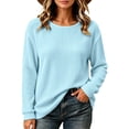 thumbnail image 1 of Women’s Waffle Knit Long Sleeve Shirts Crew Neck Pullover Sweater Tops Casual Loose Fit Lightweight Knit Tops for Fall Winter Spring, 1 of 5