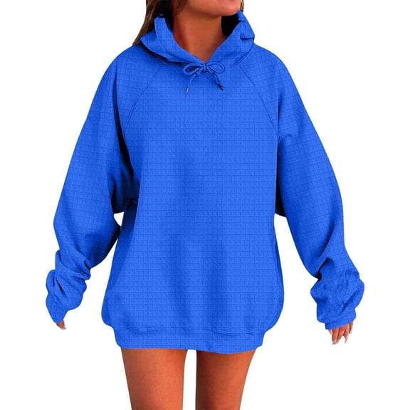 Women's Waffle Knit Oversized Hoodies Sweatshirt Casual Loose Long Sleeve Hooded Pullover Tops Fall Fashion Outfits