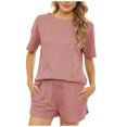 thumbnail image 1 of Women's Waffle Knit Pajama Set Short Sleeve Top and Shorts PJs Sets Loungewear Athletic Tracksuits with Pockets, 1 of 6