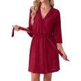 thumbnail image 1 of Women's Waffle Knit Robe 3/4 Sleeve V Neck Knee Length Wrap with Adjustable Waist Belt Wine Red 2XL, 1 of 4