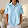 thumbnail image 1 of Women's Waffle Knit Short Sleeve Button Down Collared Polo Shirt Casual Loose Fit Tops for Spring Light Blue 2XL, 1 of 5
