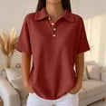 thumbnail image 1 of Women's Waffle Knit Short Sleeve Button Down Collared Polo Shirt Casual Loose Fit Tops for Spring Wine XL, 1 of 5