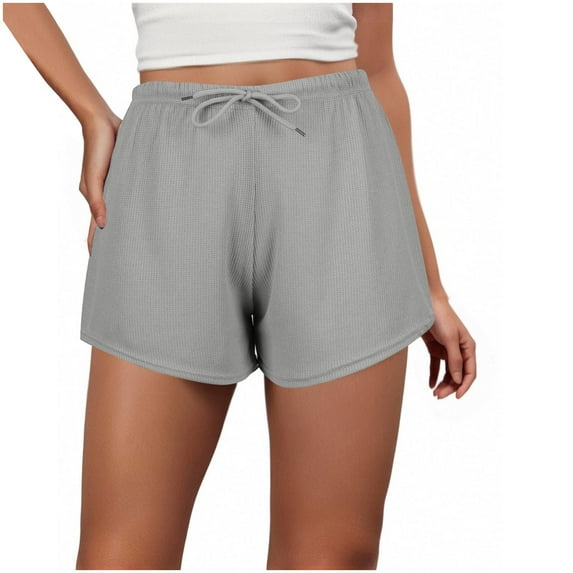 Women's Waffle-Knit Shorts Under $10 Free Shipping Casual Drawstring Waist Relaxed Fit Breathable Stretch Training Leggings Yoga Shorts