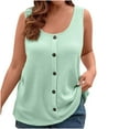 thumbnail image 1 of Women's Waffle Knit Tank Tops Casual Loose Scoop Neck Button Plus Size Sleeveless Shirts Solid Color Blouses (XL, Mint Green), 1 of 7