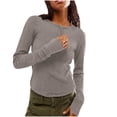 thumbnail image 1 of Women's Waffle Knit Tops Long Sleeve Shirts Casual Slim Fitted Crew Neck Pullover Shirts 2024 Fall Winter Tight Clothes, 1 of 9