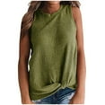 thumbnail image 1 of Women's Waffle Knit Tops Summer Casual Loose Flowy Crew Neck Sleeveless Shirts Breathable Lightweight Blouses (M, Army Green), 1 of 7
