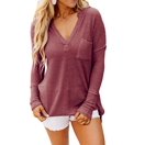 EGNMCR Women's Pullover Sweater Casual Knit Loose Pullover Sweater V-Neck  Solid Color Long-sleeved Hollow Sweater 