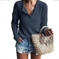 thumbnail image 1 of Women's Waffle Knit Tunic Tops Loose Long Sleeve Button Up V Neck Henley Shirts, 1 of 2