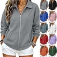 thumbnail image 1 of Women's Waffle Knit Zip Up Jacket Collared Long Sleeve with Pockets Casual Outerwear, 1 of 6