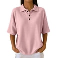 thumbnail image 1 of Women's Waffle Polos Shirts Short Sleeve Henley T Shirt Summer Casual Loose Tops, L, 1 of 4