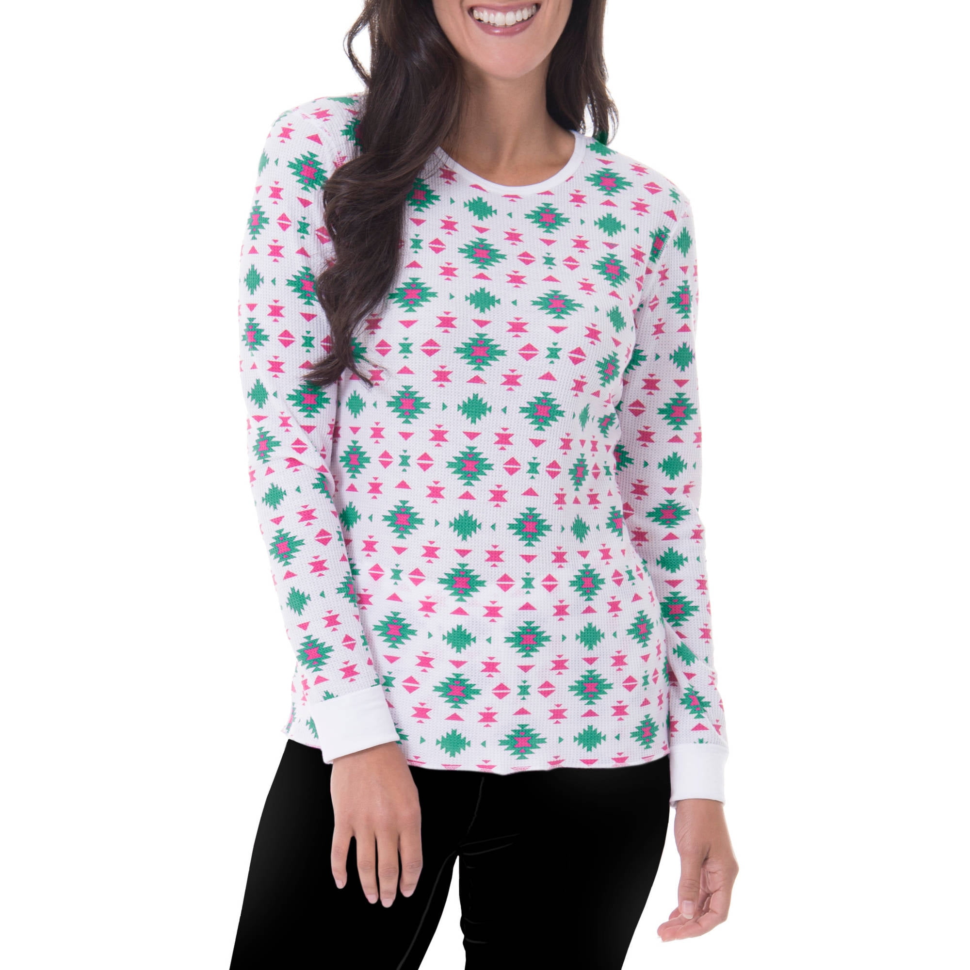 Women's Waffle Printed Thermal Underwear Crew Top
