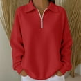 thumbnail image 1 of Women's Waffle Quarter Zip Pullover, Stand Collar Drop Shoulder Sweatshirt, Solid Color Long Sleeve Top, Casual Textured Blouse, Comfort Stretch Pocket Pullover Red XXL, 1 of 5