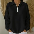 thumbnail image 1 of Women's Waffle Quarter Zip Pullover, Stand Collar Drop Shoulder Sweatshirt, Solid Color Long Sleeve Top, Casual Textured Blouse, Comfort Stretch Pocket Pullover Black L, 1 of 5