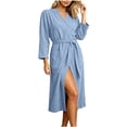thumbnail image 1 of Women's Waffle Robes Lightweight Long Sleeve Open Front Bathrobe with Belted and Pockets, 1 of 7