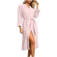 thumbnail image 1 of Women's Waffle Robes Lightweight Long Sleeve Open Front Bathrobe with Belted and Pockets, 1 of 8