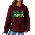 thumbnail image 1 of Women's Waffle Sweatshirts St. Patrick's Day Letter Graphic Print Drawstring Casual Loose Pullover Hoodies with Pockets(Wine,M), 1 of 5