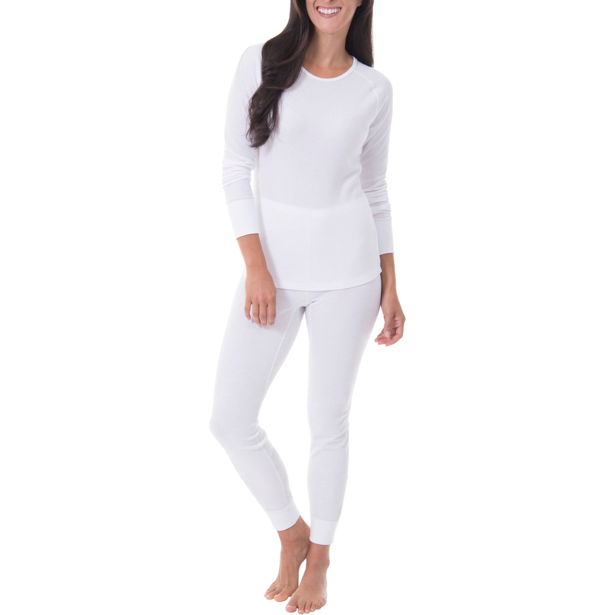 Women's Waffle Thermal Crew Top and Pant - 2 Piece Set - Walmart.com