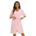 thumbnail image 1 of Women's Waffle Wrap Robe Zipper Robes Half Sleeve Zip Front Knee Length Lightweight Housecoats Couples Bathrobe Nightgown with Pockets & Belt, S-2XL, 1 of 9