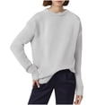 thumbnail image 1 of Women's Waffles Knit Sweater Fall Long Sleeve Loose Fitting Crewneck Sweater Casual Trendy Knit Pullover Tops White S, 1 of 5