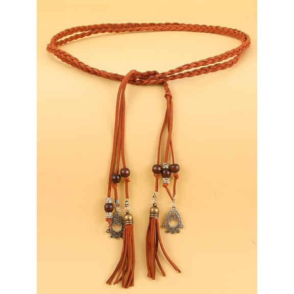 Women's Waist Belts Woven Tassels Chain Belt Skinny Rope Belt for Skirt Dress Boho Style