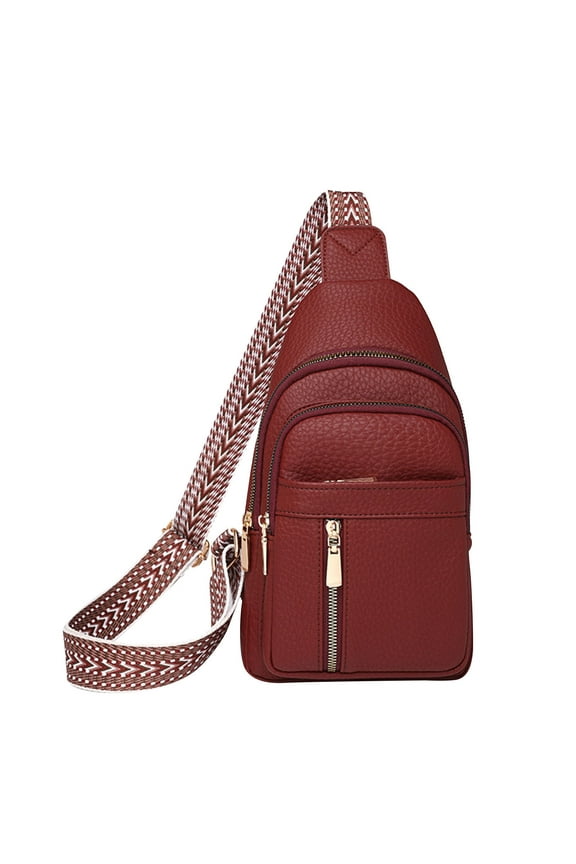 Women's Waist Pack Sling Bag Crossbody Shoulder Chest Backpack | Zipper Closure Leather Durable Adjustable Strap | Guitar Strap Detail | 5 Colors | 18x6x30cm | Versatile for Travel, Daily Use, Men