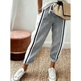 thumbnail image 1 of Women's Waist Tie Tapered Pants, Side Stripe Cropped Trousers with Pockets for Everyday, Casual, Gym & Athleisure Wear, 1 of 4
