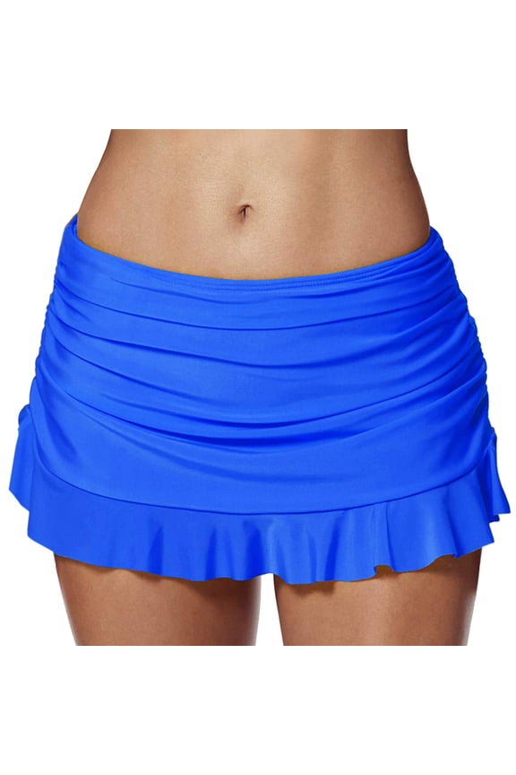 Women's Waistband Layered Swimdress Ruffle Swim Skirt Swimsuit Bottom Blue M