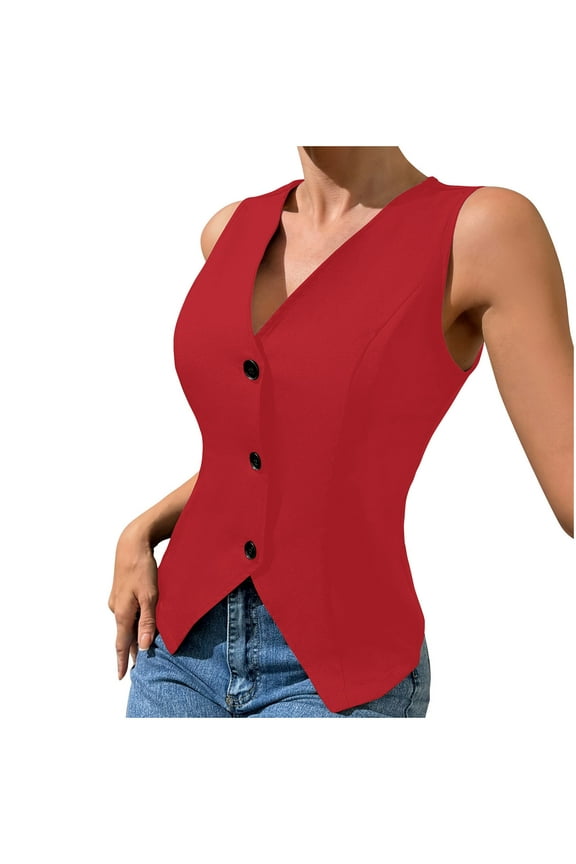 Women's Waistcoat V Neck Sleeveless Button Up Vest Jackets Dressy Suit Tops
