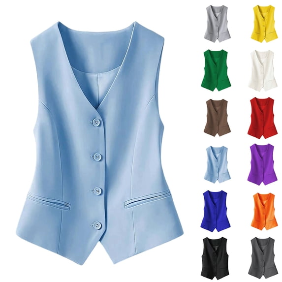 Women's Waistcoat Vest V Neck Button Down Blazer Jacket (BU2 XXL)