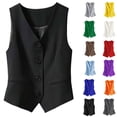 thumbnail image 1 of Women's Waistcoat Vest V Neck Button Down Blazer Jacket (Black XL), 1 of 4