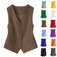 thumbnail image 1 of Women's Waistcoat Vest V Neck Button Down Blazer Jacket (Coffee M), 1 of 4