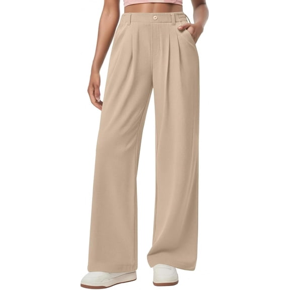 Women's Waisted Pull-On Stretchy Wide Leg Pants Business Casual Work Dress Trousers with Pockets