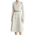 thumbnail image 1 of Women's Waisted Temperament Double Breasted Suit Dress Long Sleeve Lapel Pockets Dresses With Belt, 1 of 7