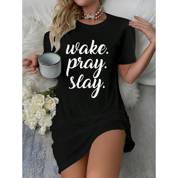 Women's Wake Pray Slay T-Shirt Dress Casual Summer Dress Everyday Outfit