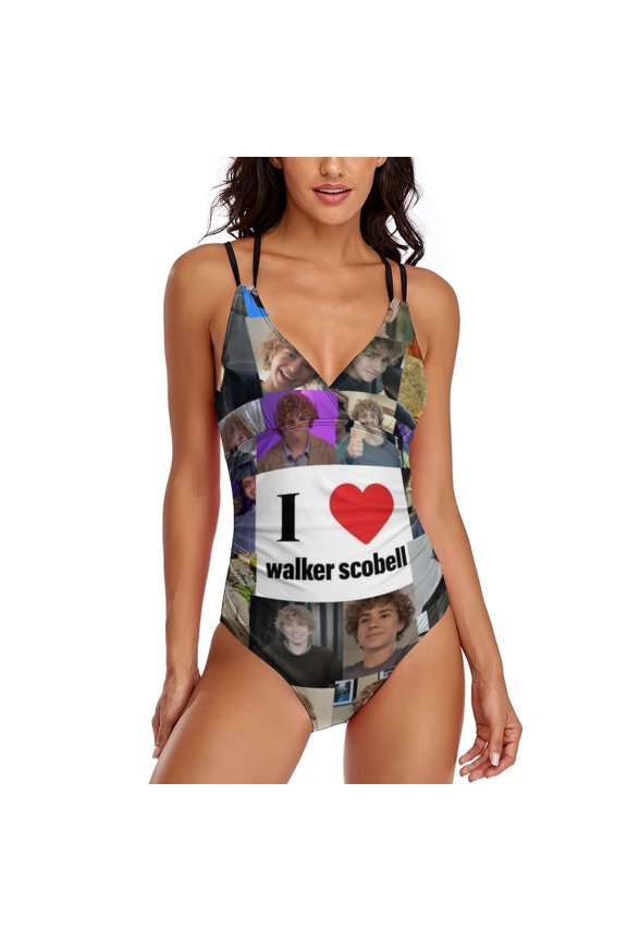 Women's Walker Scobell Swimsuit One Piece Bathing Suit V Neck Tummy Control Sports Beach Swimwear