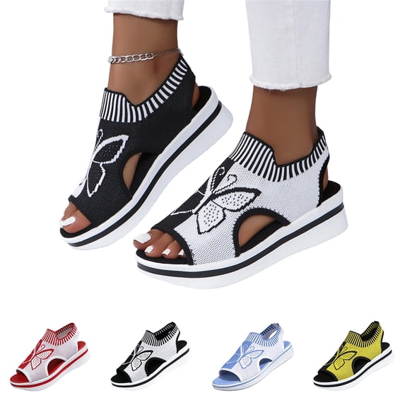 Women's Walking Arch Support Sandals Color Block Butterfly Open Toe Sandals Arch Support Wide Fit Plantar Sport Athletic Summer Beach Casual Sandals, 39