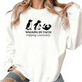 thumbnail image 1 of Women's "Walking By Faith" Penguin-Themed Graphic Casual Sweatshirt Comfortable Round-neck long-sleeved White S-3XL, 1 of 5