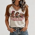 thumbnail image 1 of Women's Walking By Faith Tripping Constantly T-Shirt Cute Cow Pattern Printed Short Sleeve V Neck Tee Tops, 1 of 5