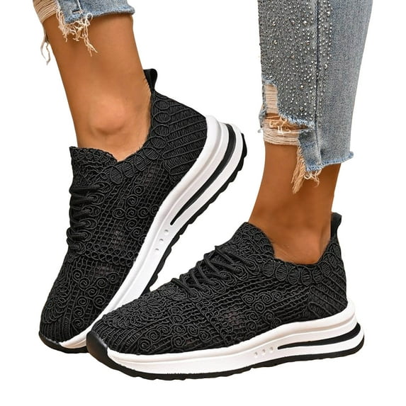 Women's Walking Running Shoes Vintage Crochet Knit Lace up Casual Fashion Sneakers Comfortable Work Shoes for Women