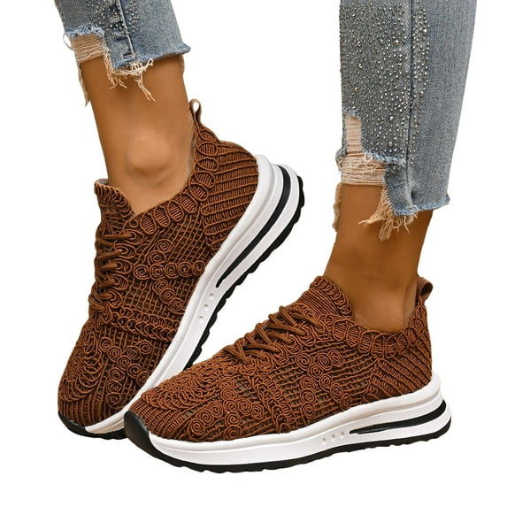 Women's Walking Running Shoes Vintage Crochet Knit Lace up Casual Fashion Sneakers Comfortable Work Shoes for Women