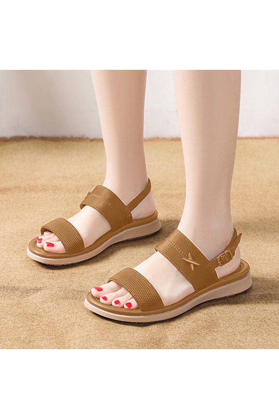 Women's Walking Sandals Comfortable Air Cushion Knit Elastic Ankle Strap Open Toe Platform Sandals Summer Shoes