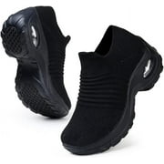 Womens Walking Shoes Arch Support Non Slip Work Shoes Breathable Knit Upper Lightweight for Plantar Fasciitis