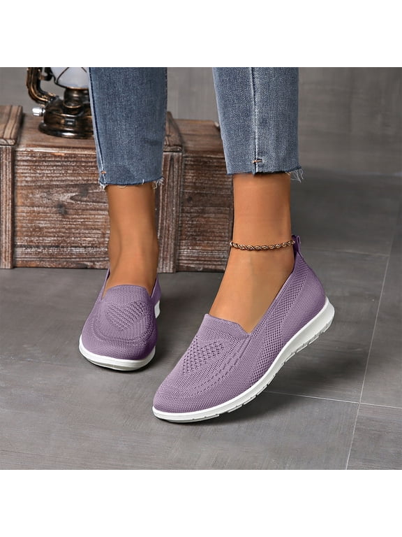 Women's Walking Shoes Slip On Knit Mesh Loafers Round Toe Flat Comfortable Memory Foam Insole & Arch Support Casual Sneakers, Non Slip Nursing Footwear for Working & Outdoor Daily Walks