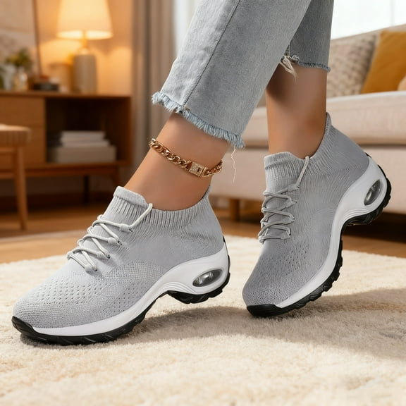 Women's Walking Shoes Sock Sneakers - Mesh Air Cushion Lady Girls Modern Jazz Dance Easy Shoes Platform Loafers