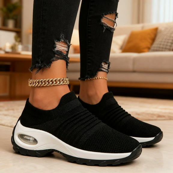 Women's Walking Shoes Sock Sneakers - Mesh Air Cushion Lady Girls Modern Jazz Dance Easy Shoes Platform Loafers